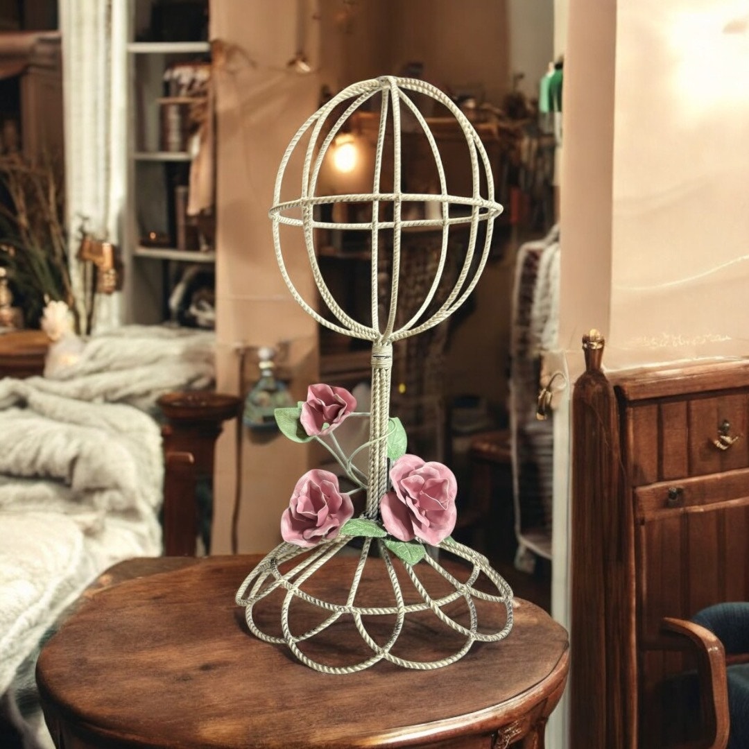 VTG Twisted Tole Victorian Hat Rack with Floral Base - 18 Inches Tall