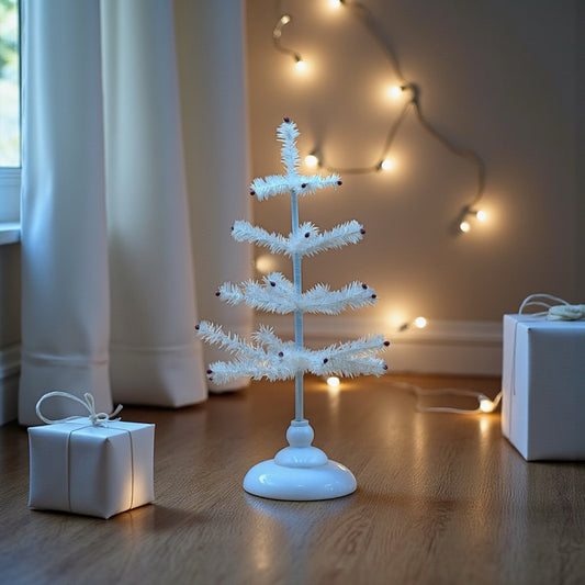 White Feather Goose Christmas Tree with Red Berries – 24” Vintage Style