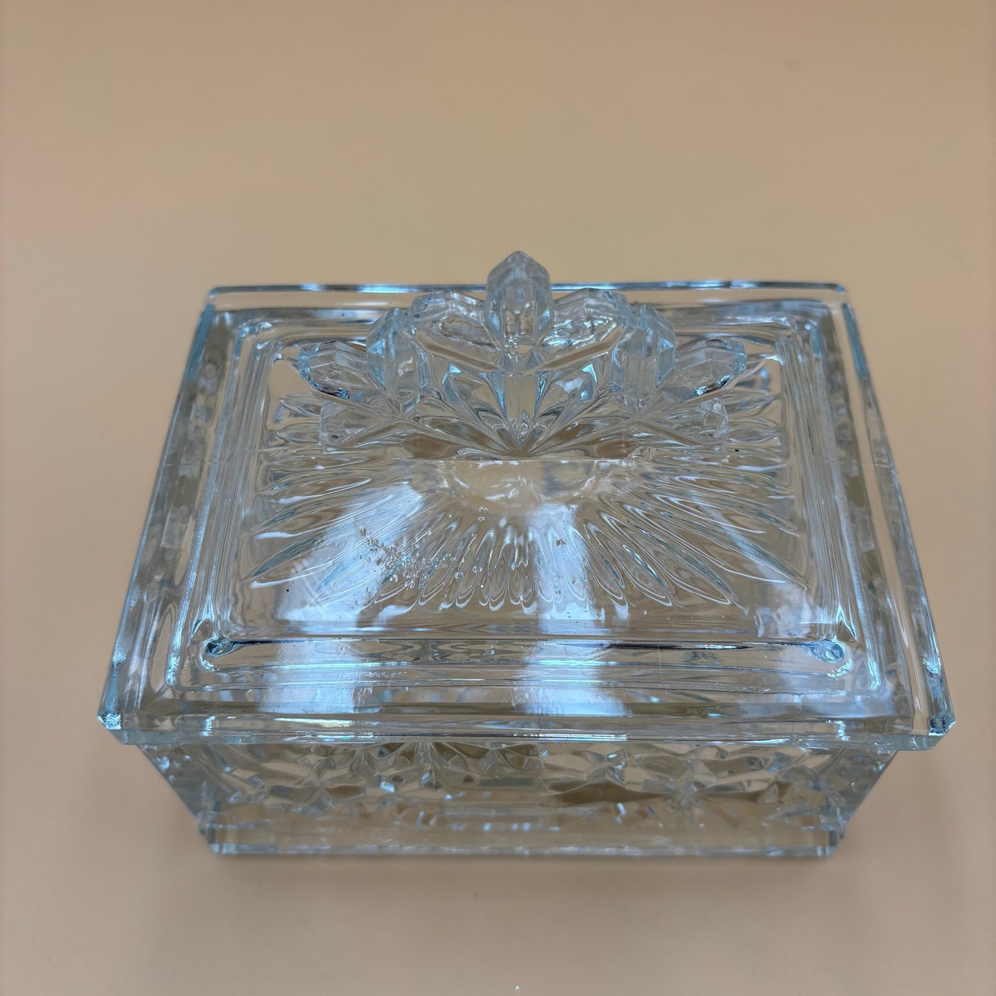 Vintage Clear Pressed Glass Snowflake Trinket Box