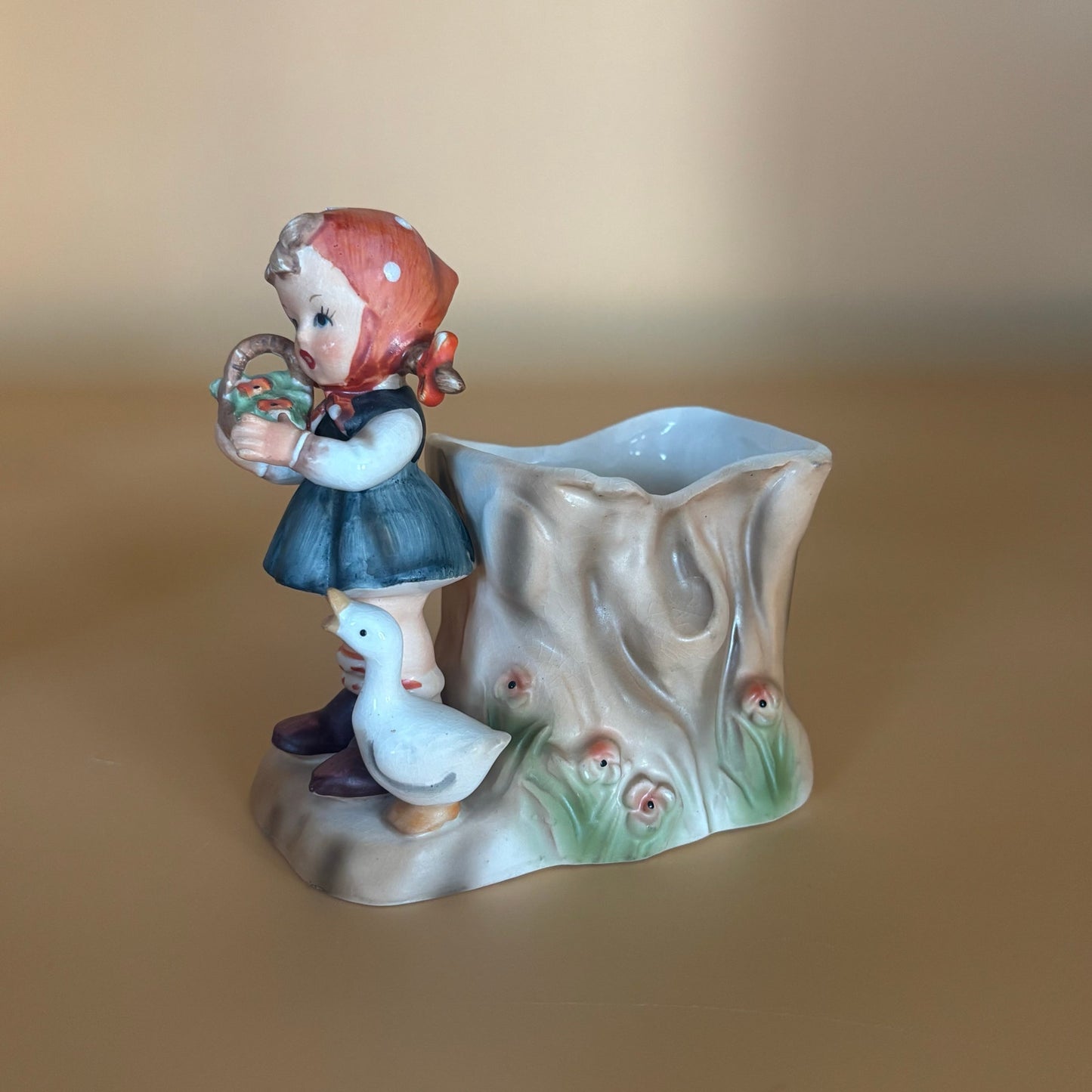 Enesco Figurine Vintage Planters – Boy with Violin & Girl with Basket – Set of 2