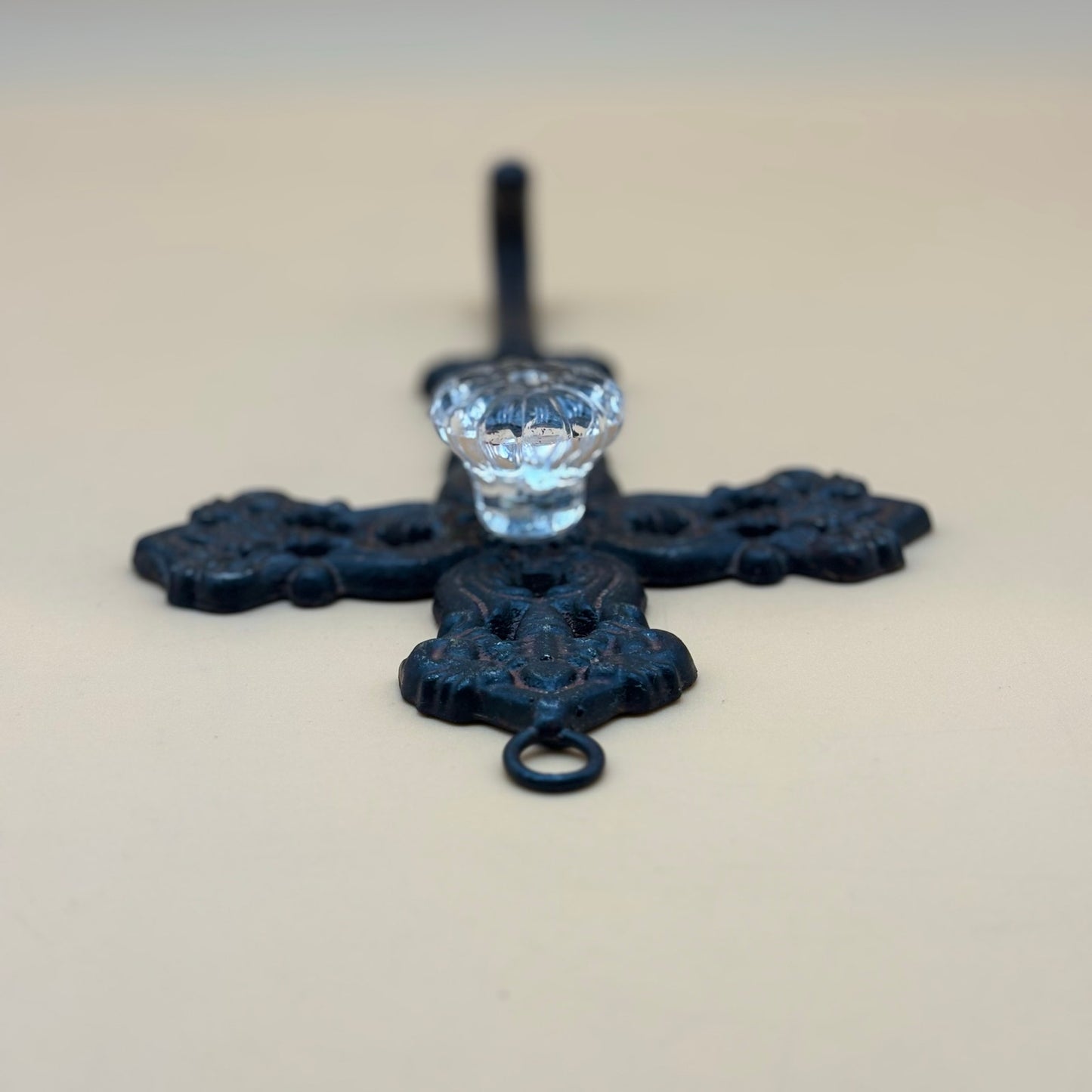 Wrought Iron Wall Cross with Crystal Knob Hook