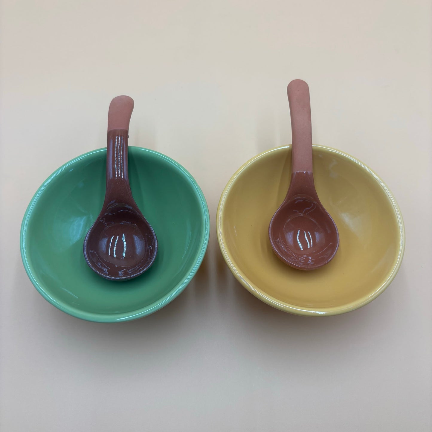 Vintage Chantal Yellow & Green Footed Bowls with Matching Ladles – Set of 2
