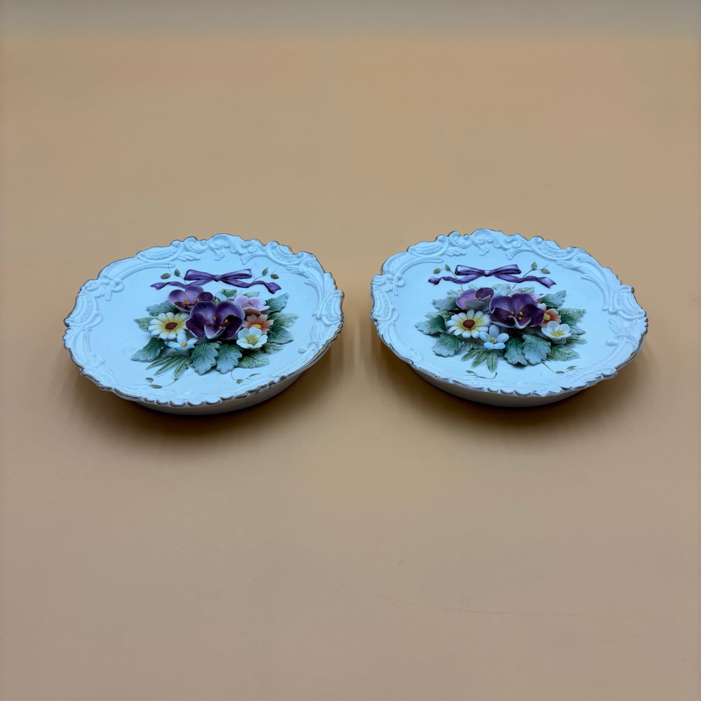 Set of 2 Vintage Lefton China Floral Wall Plaques – Hand Painted – KW4743