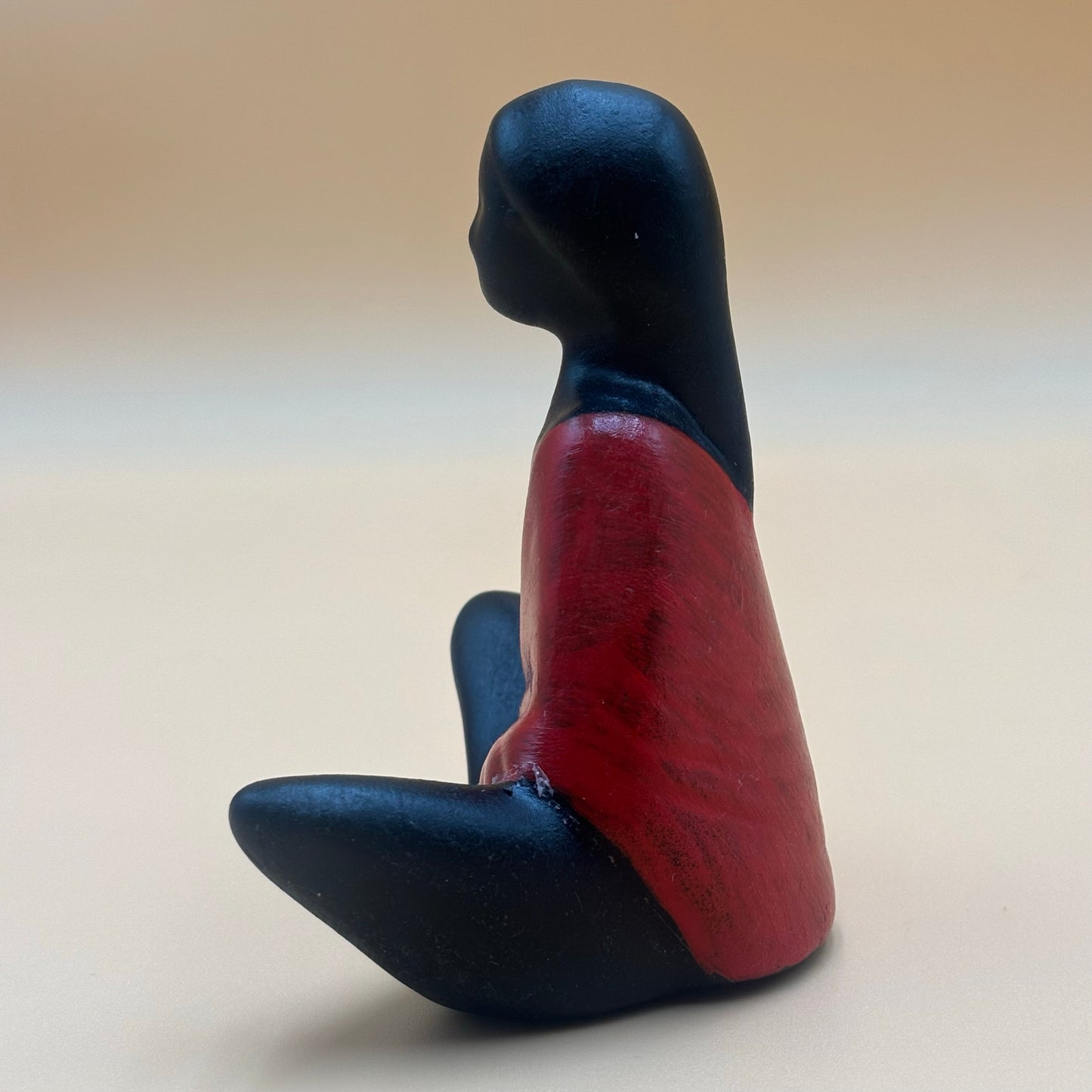 Modern Ceramic Figurine Native American Woman Lotus Pose - Black and Red