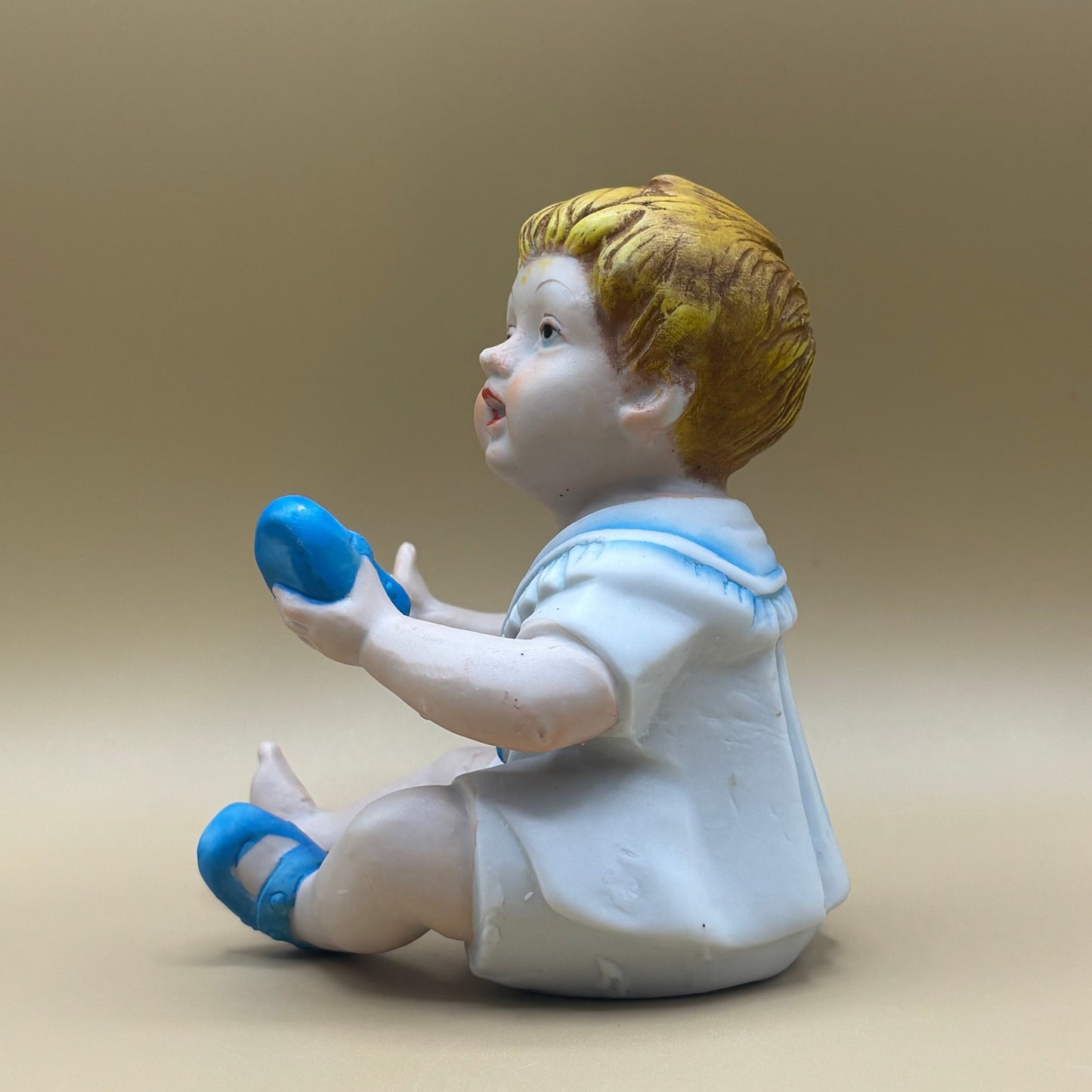 VTG Baby Boy Porcelain Figurine Putting His Shoes on 5.5"