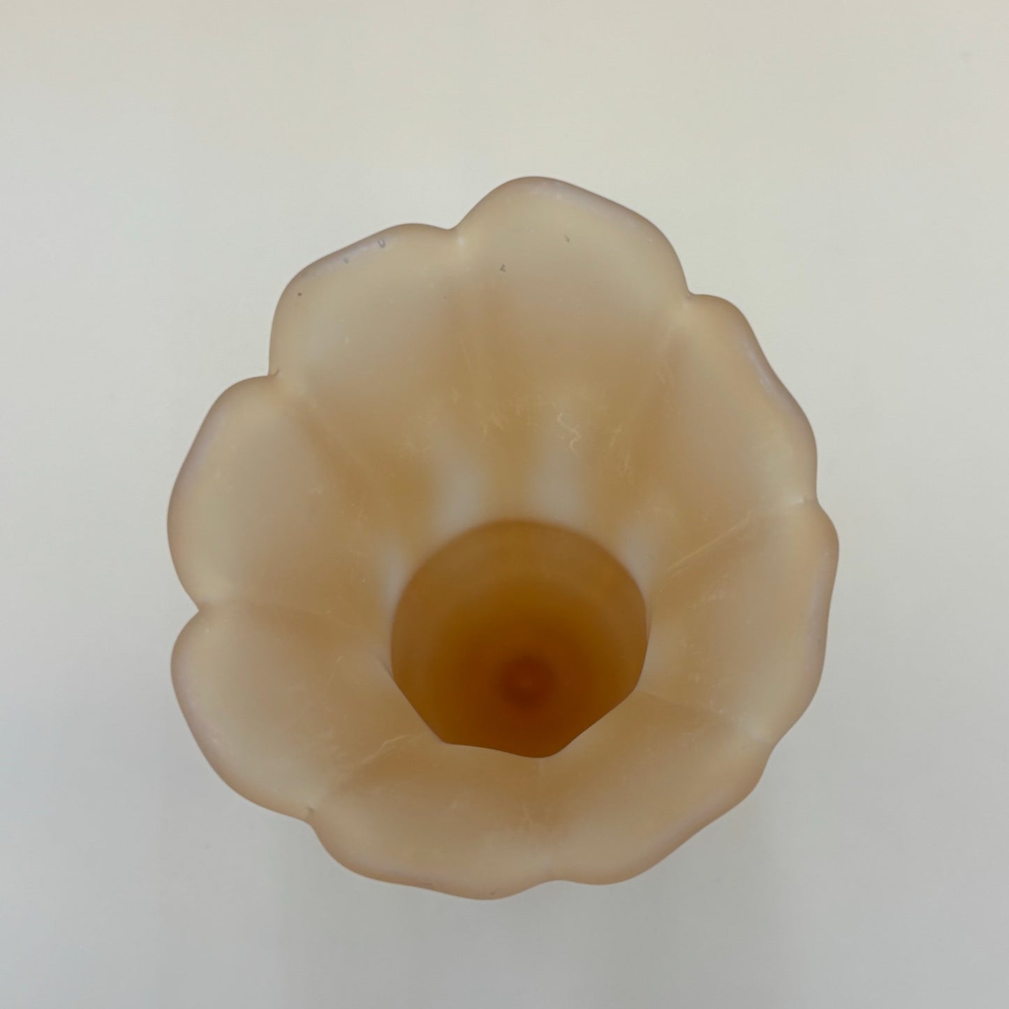 Vintage Peach/Amber Satin Swung Vase - Ruffled Rim 13.5" Tall