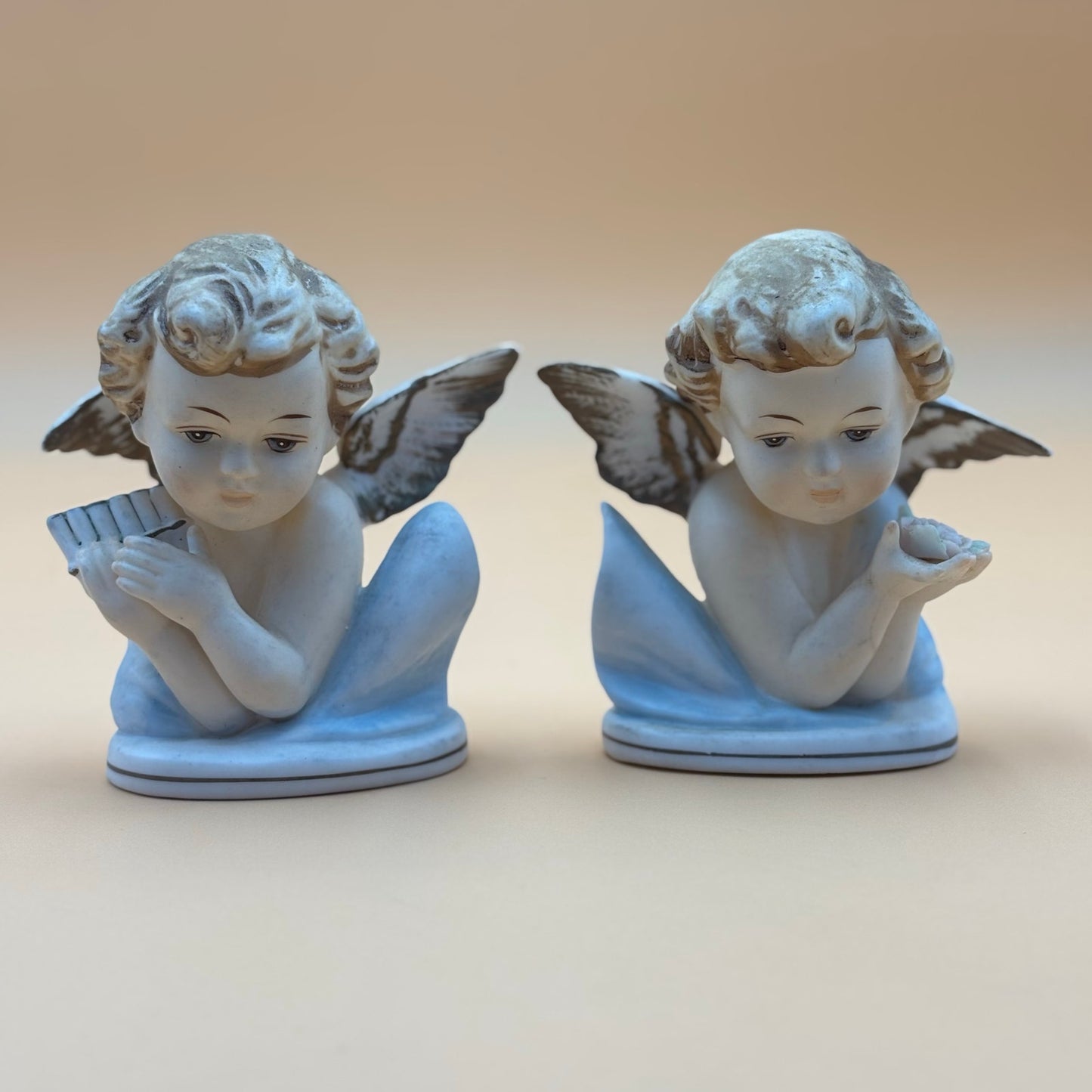 Norcrest Vintage Cherub Figurines — Pair of Angels with Wings