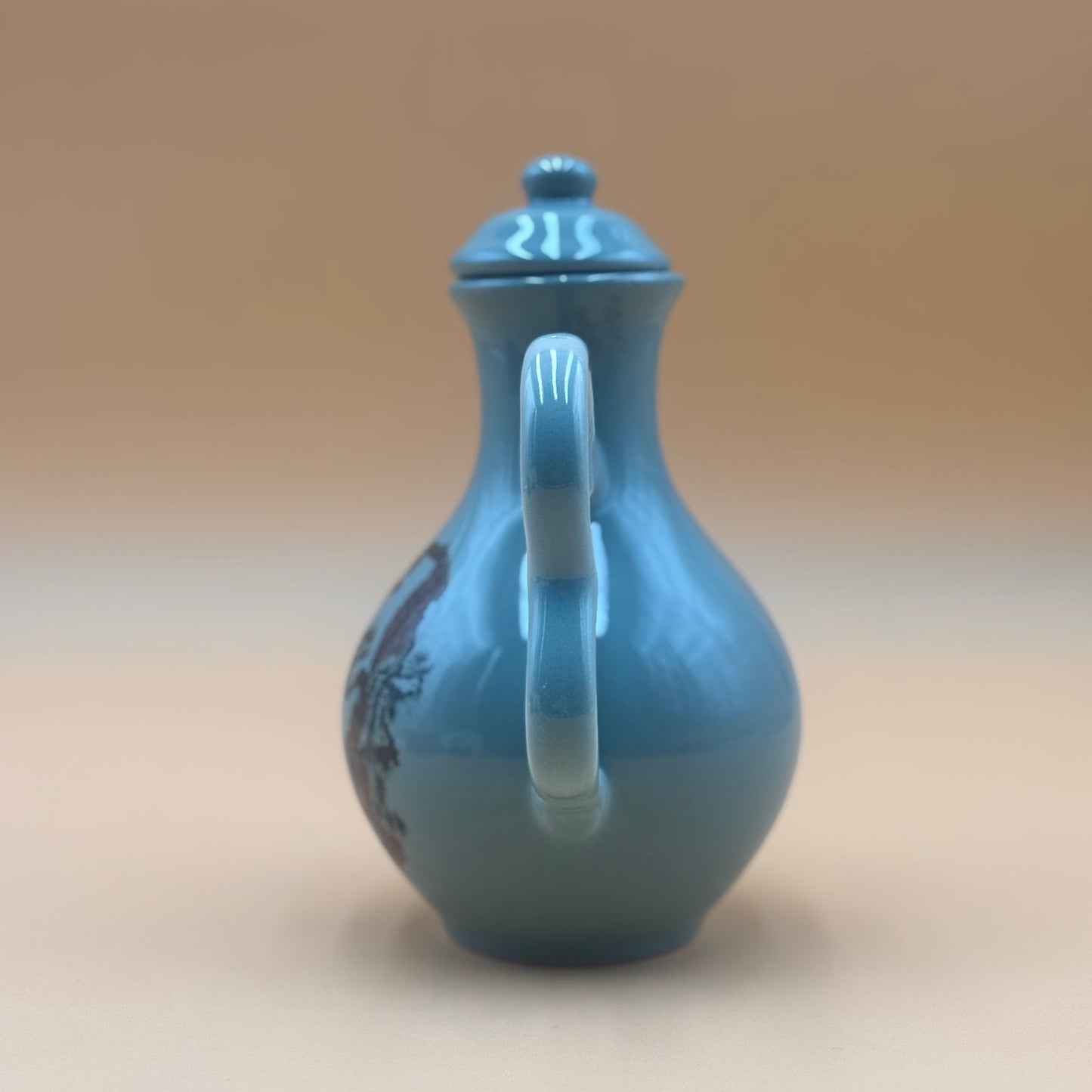 Sage Green Vintage Japanese Sake Pitcher with Bird Motif