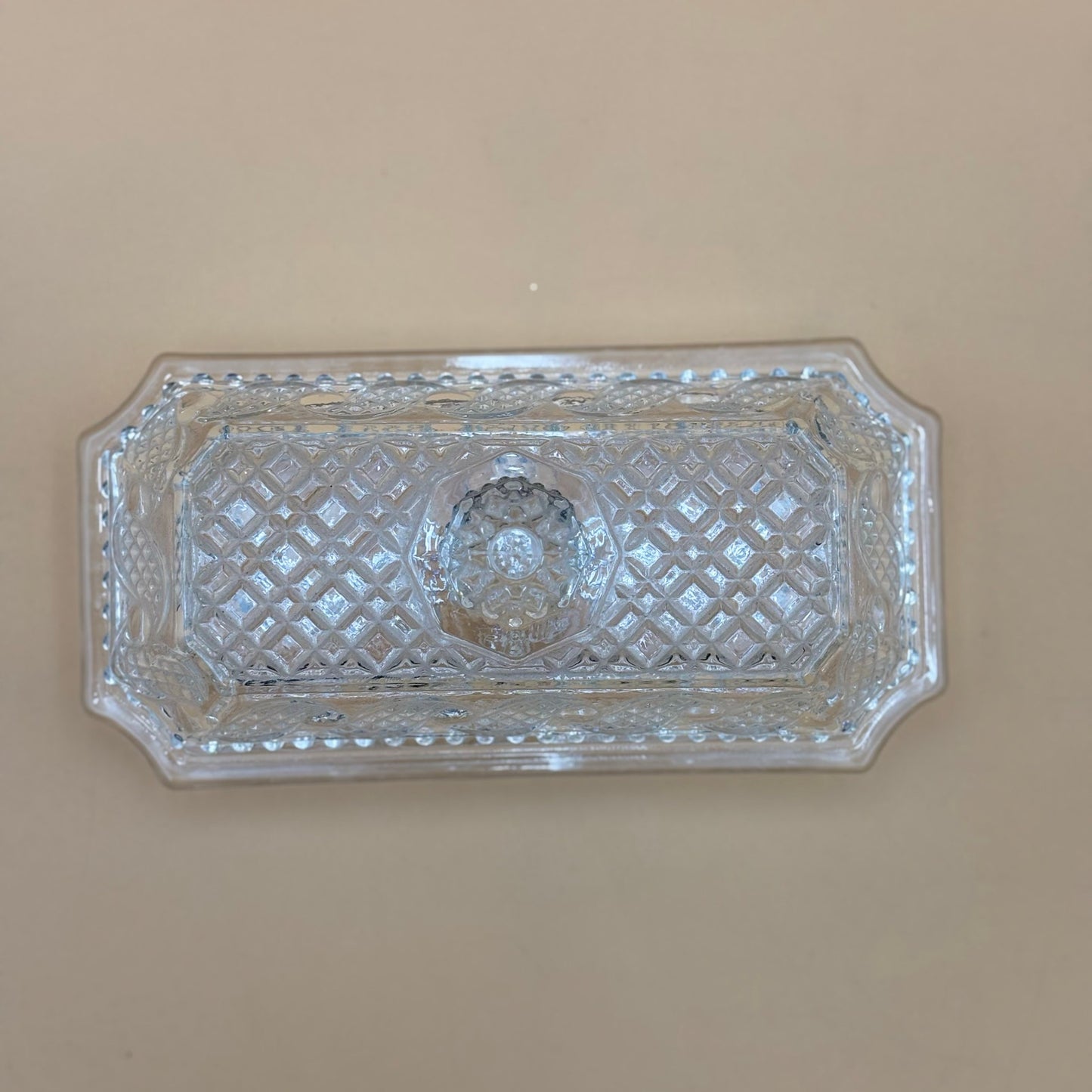 Vintage Avon Pressed Glass Butter Dish with Lid – Diamond Weave Pattern (7”)