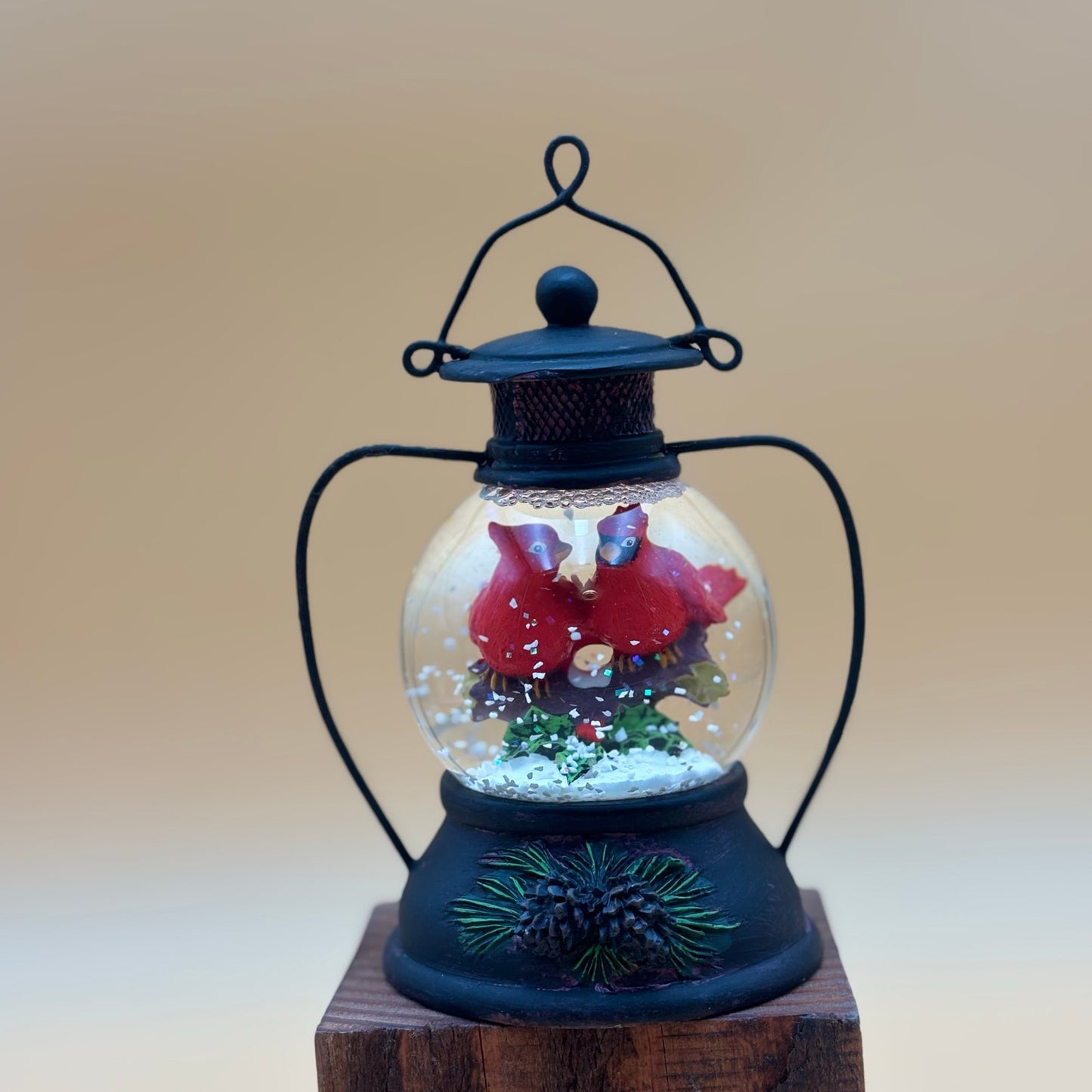 Cardinal Christmas Small Lantern Globe Figurine