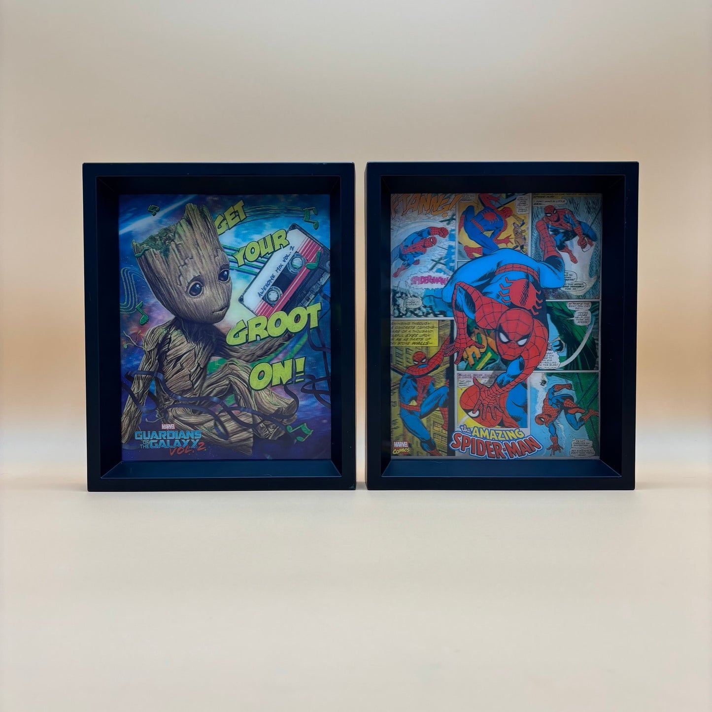 Marvel 3-D Shadow-Box Wall Art Pair Baby Groot & The Amazing Spider-Man