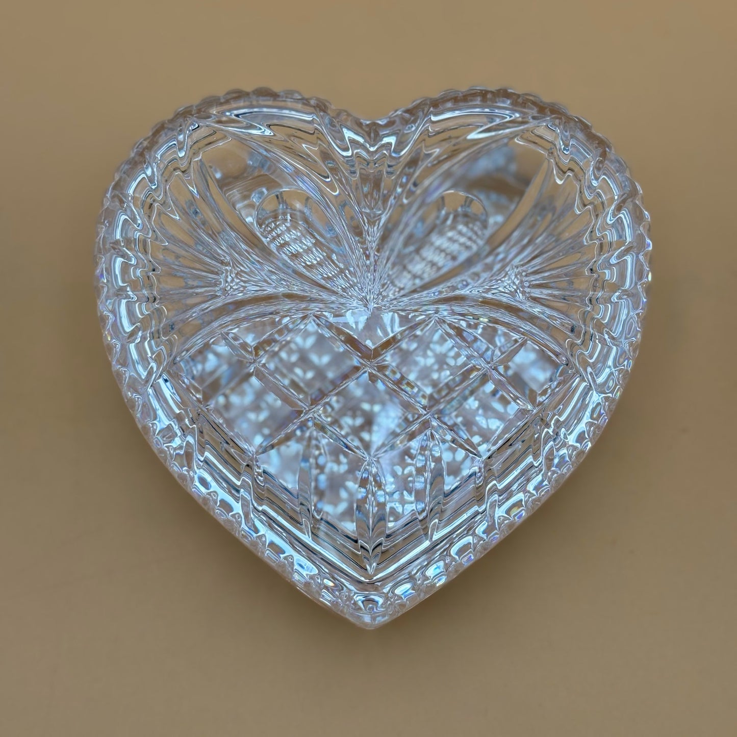 Vintage Cut Glass Heart Trinket Dish with Lid