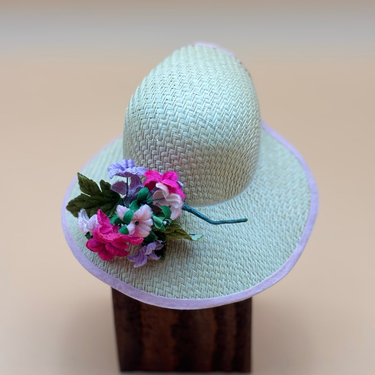 Set of 5 Vintage Doll Hats – Miniature Fabric & Straw Floral Hats