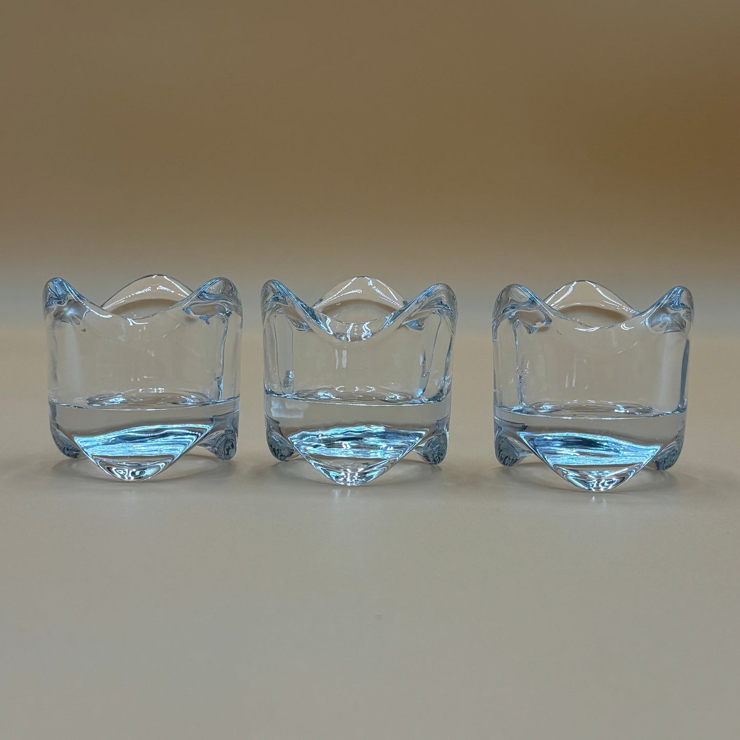 Set of 3 Crystal Tealight Holders - Modern Wavy Design