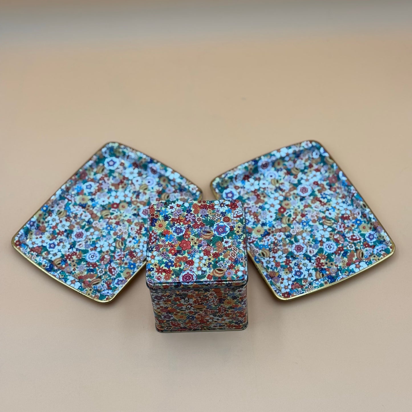 Vintage Daher Floral Tin Canister & Trays Set – Made in England