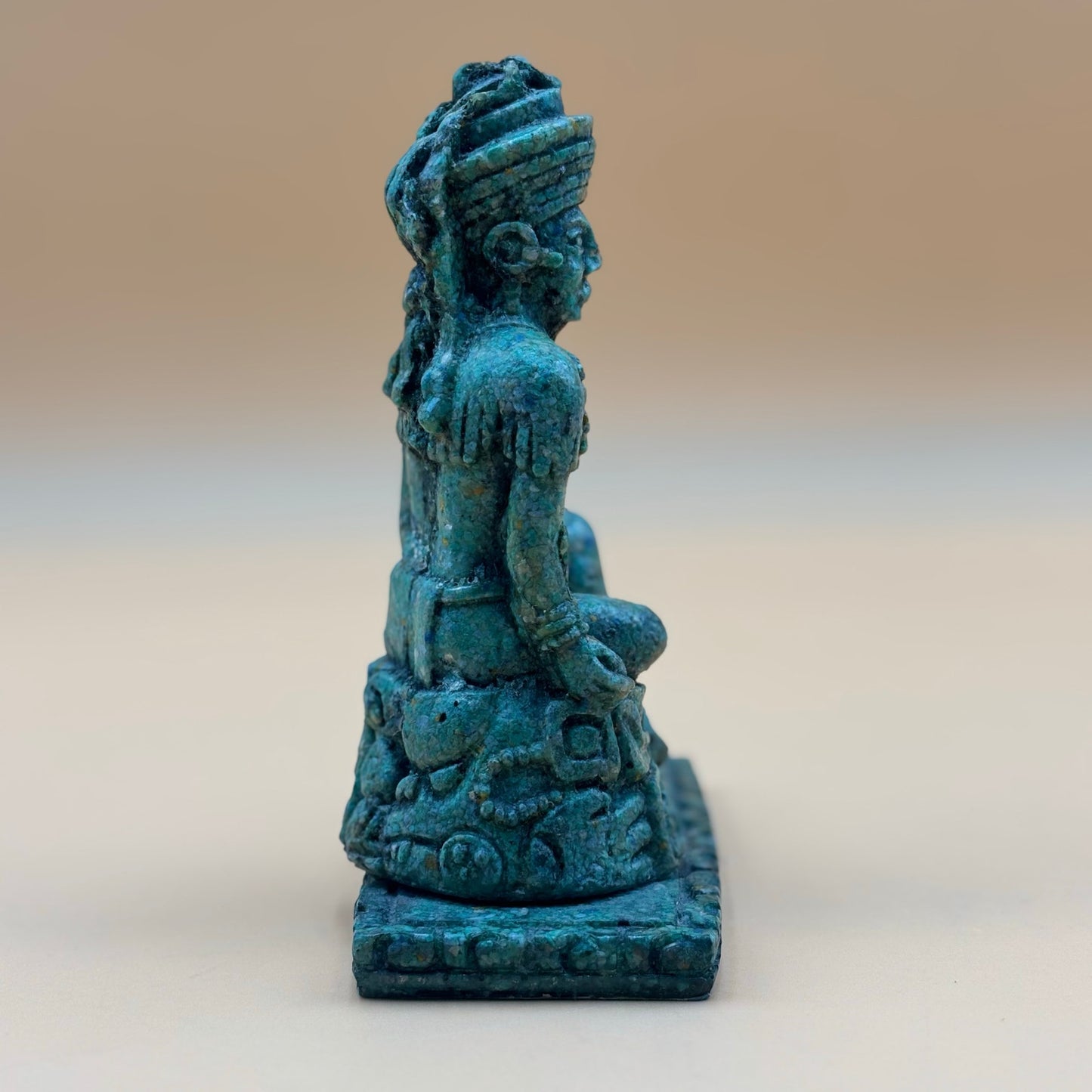 Aztec-Style Green Stone Pen Holder Statue – 6⅜” Tall