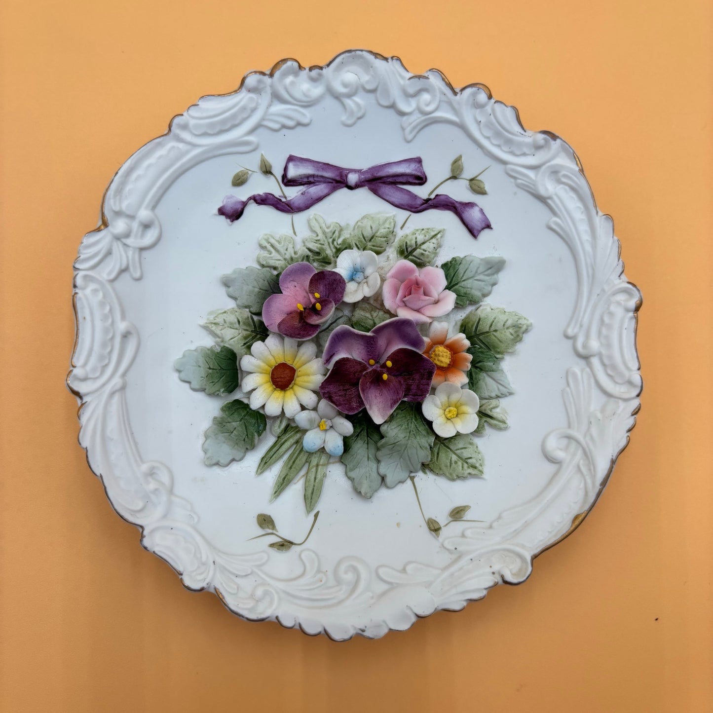 Set of 2 Vintage Lefton China Floral Wall Plaques – Hand Painted – KW4743