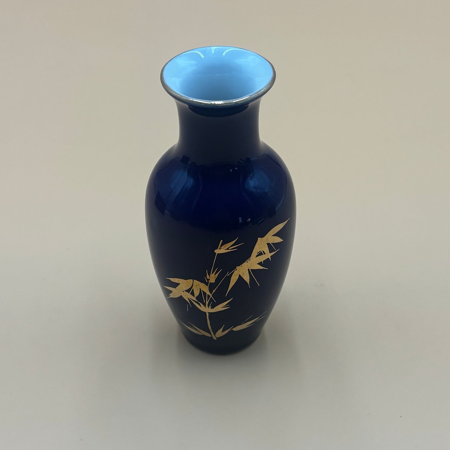 Vintage Cobalt Blue Vase with Gold Bamboo Design – 4.5” Tall