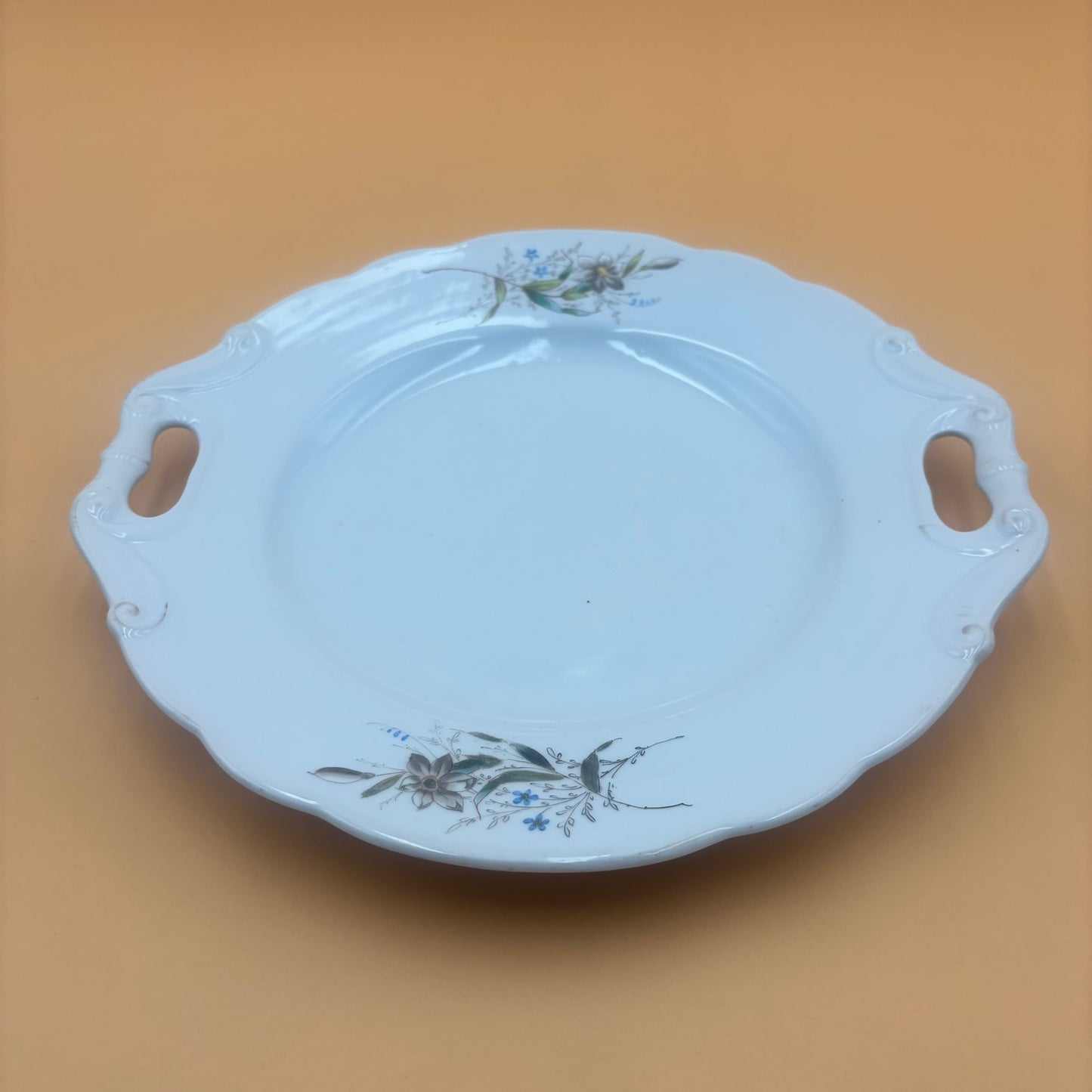 Vintage Porcelain Serving Plate with Handles – Floral Design