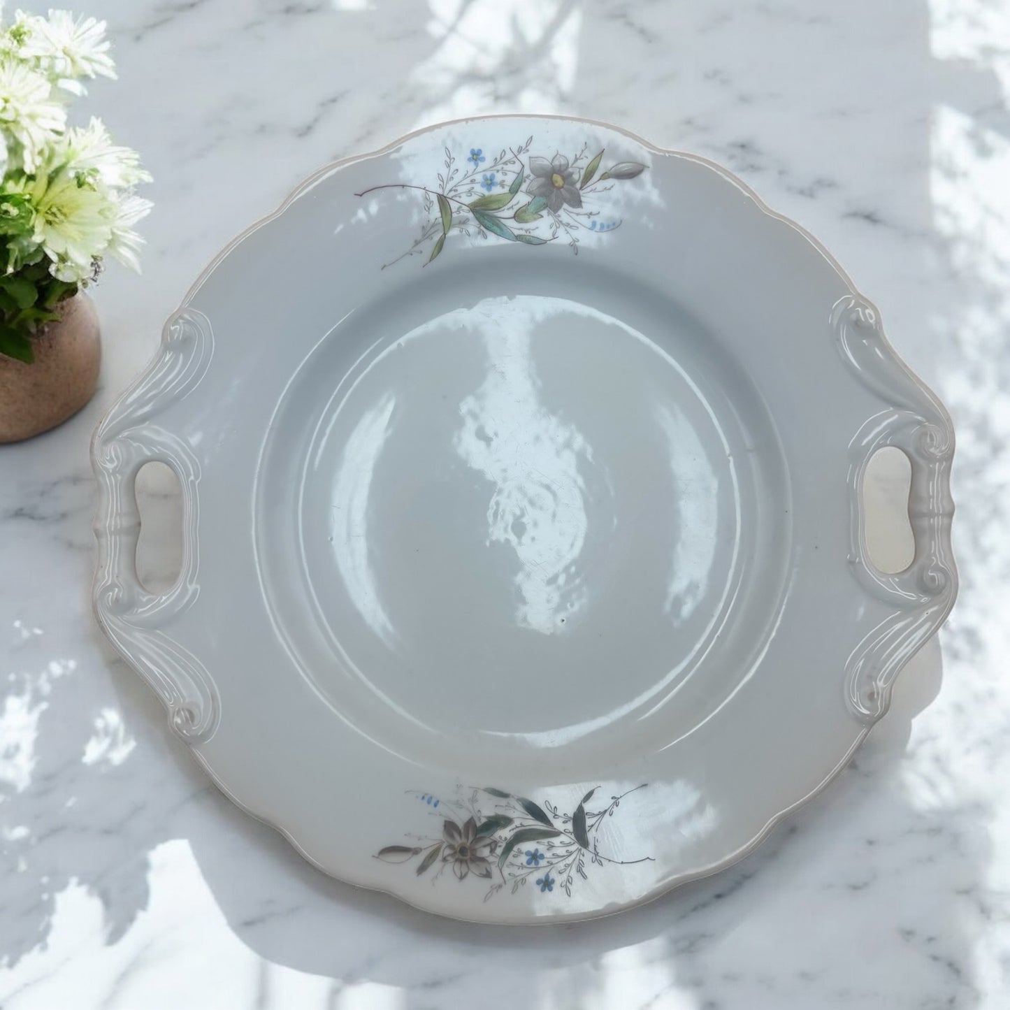 Vintage Porcelain Serving Plate with Handles – Floral Design
