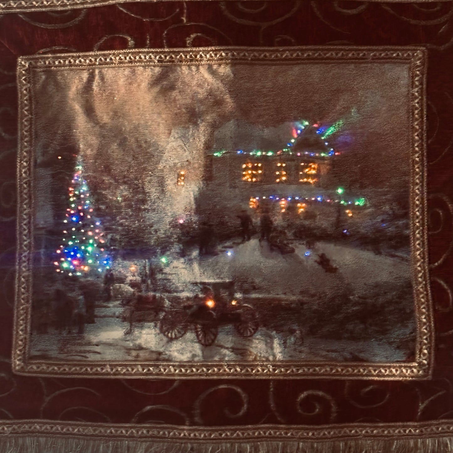 Thomas Kinkade Fiber Optic Wall Tapestry – Victorian Christmas Scene