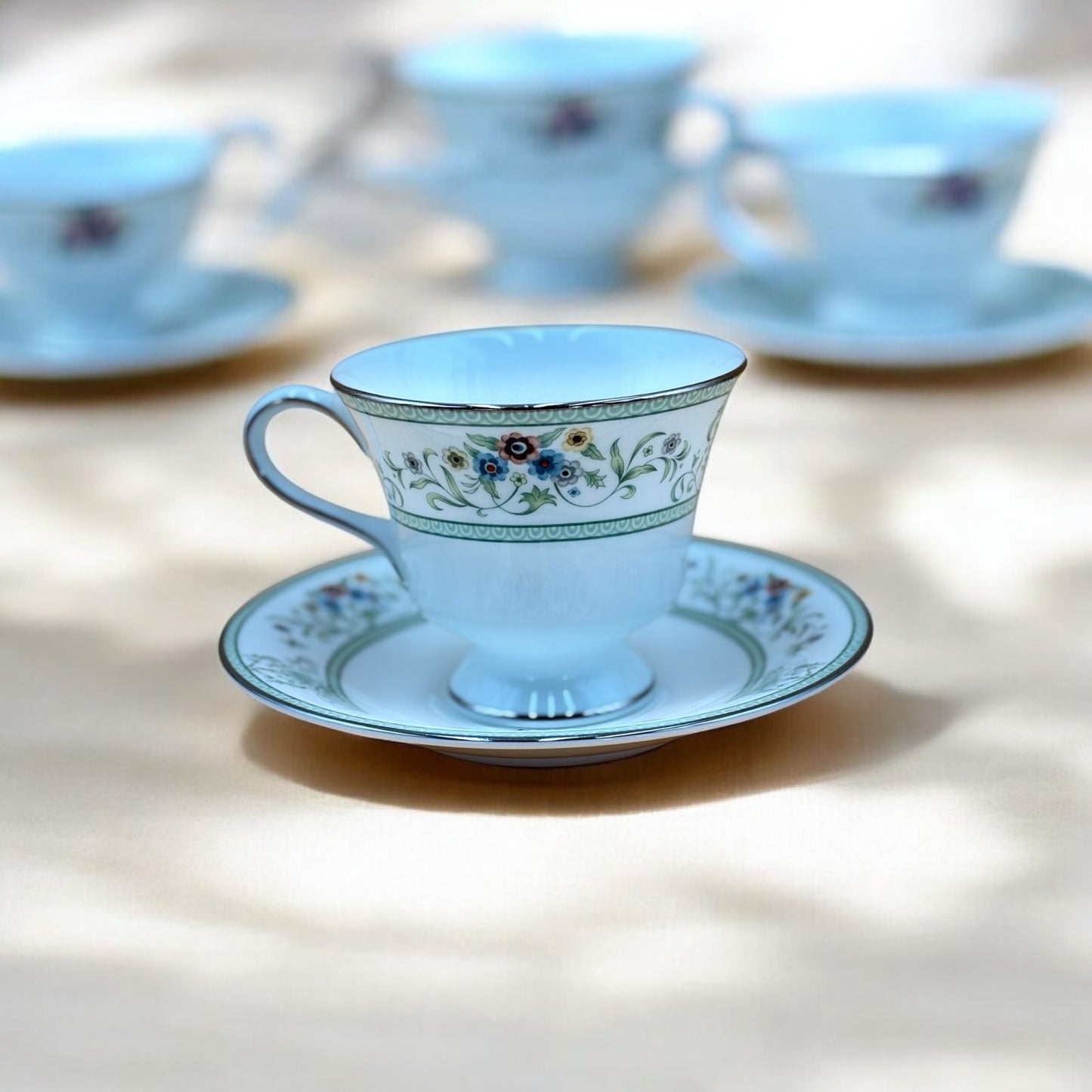 Wedgwood Bone China “Agincourt” 4-Cup & Saucer Tea Set