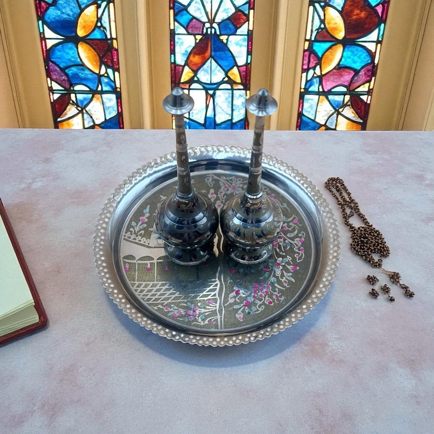 India Hand-Painted Holy Water Three-Piece Set