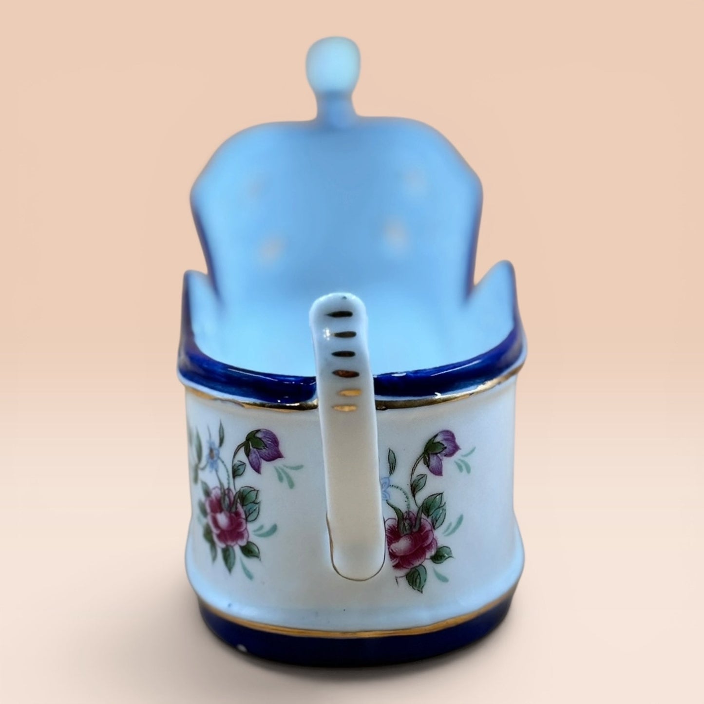 Imperial Limoges France Porcelain Utensil Holder Caddy Floral Cobalt Blue Gold Trim