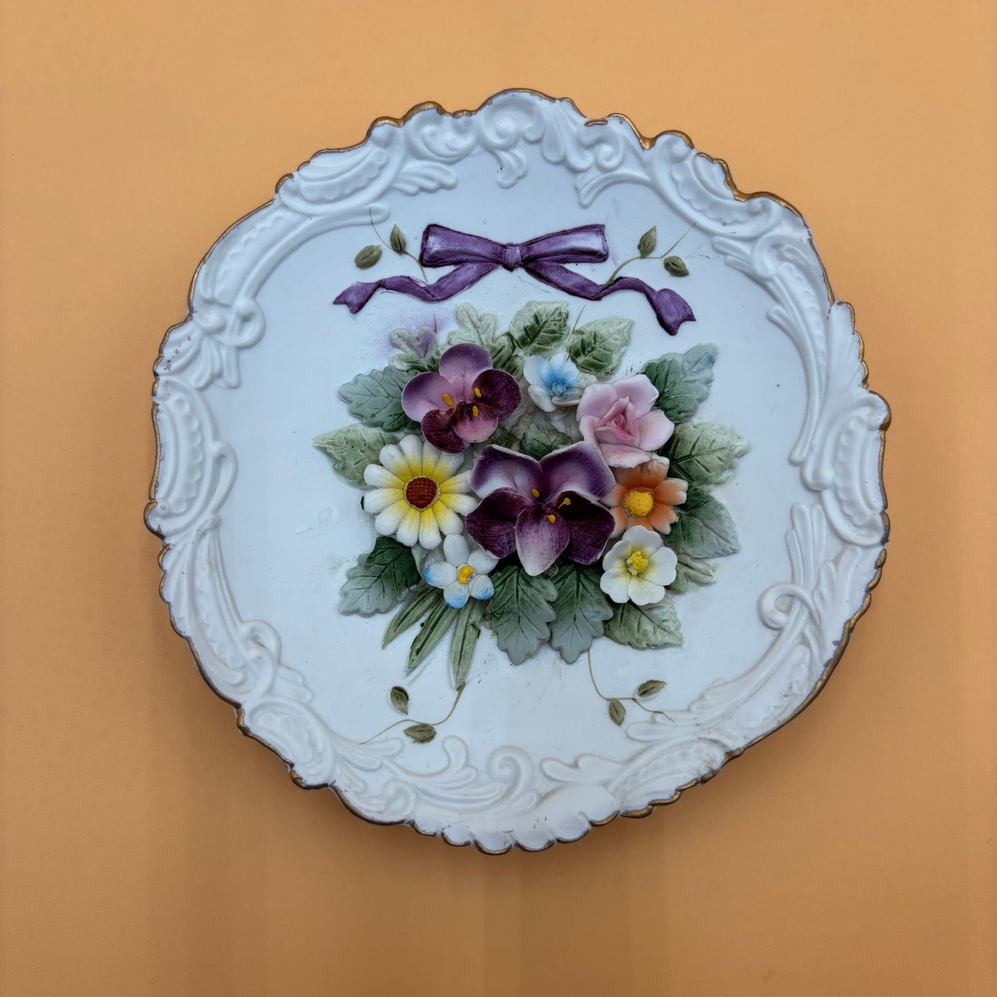 Set of 2 Vintage Lefton China Floral Wall Plaques – Hand Painted – KW4743