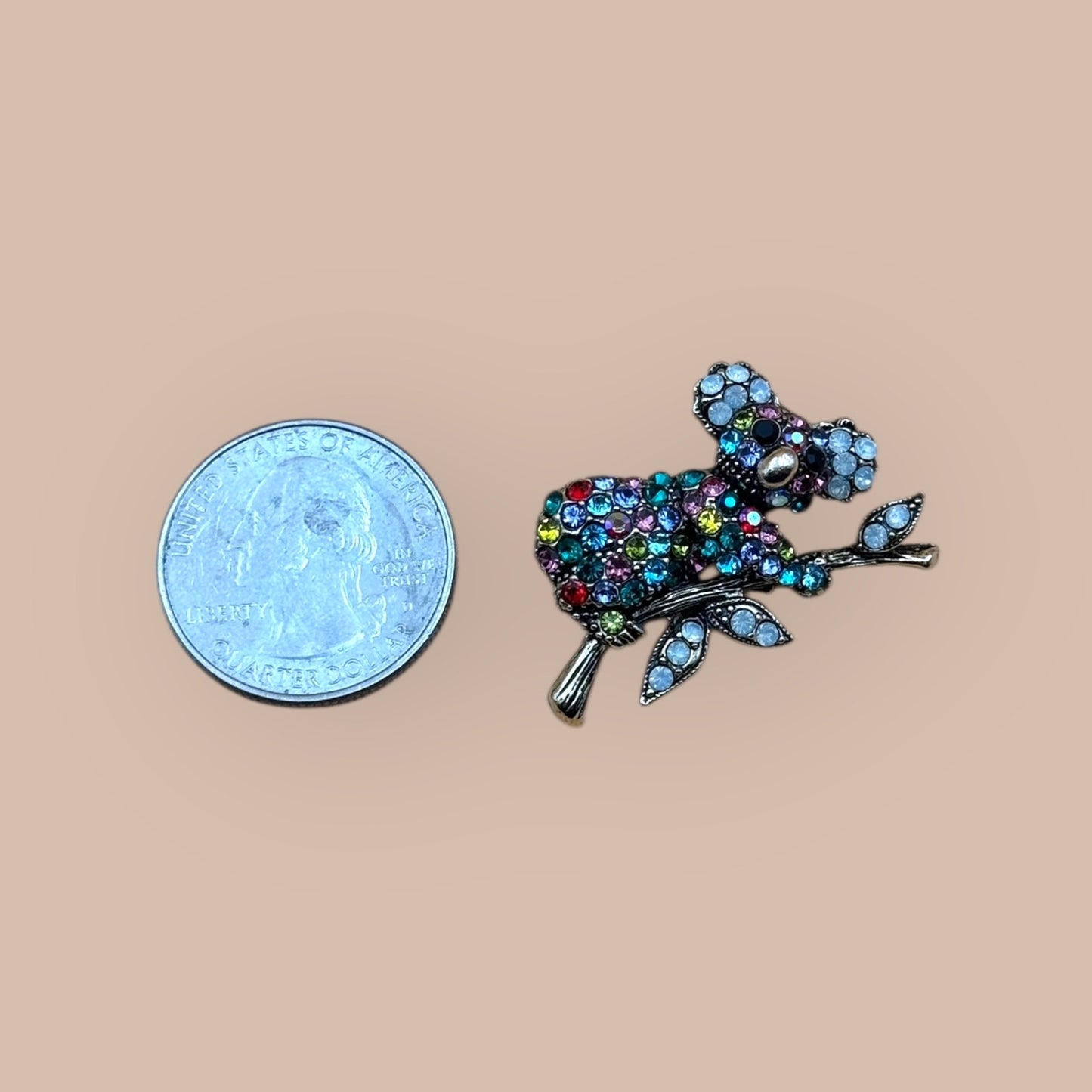 Gold Tone Koala Bear Crystal Brooch