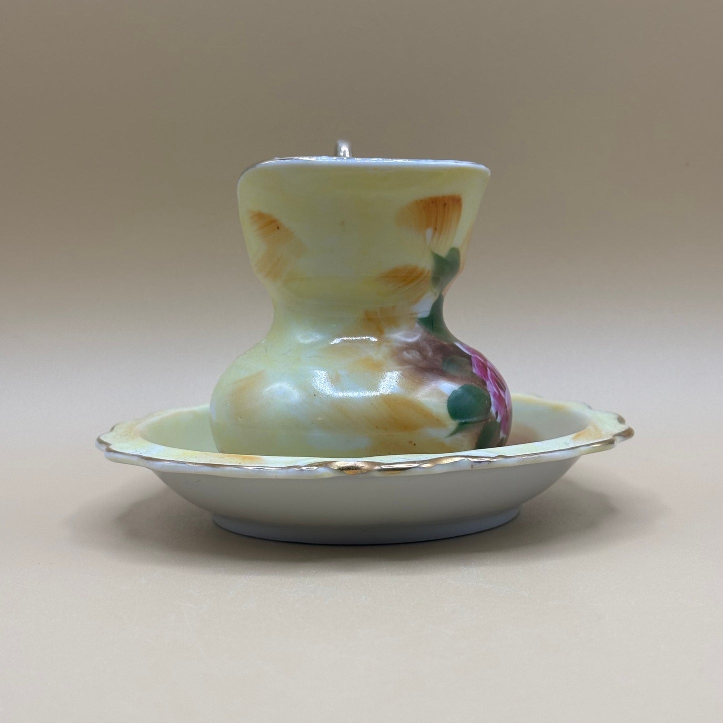 Vintage Enesco® Porcelain Mini Pitcher and Bowl Wash Basin Set w/Pink Roses E2359