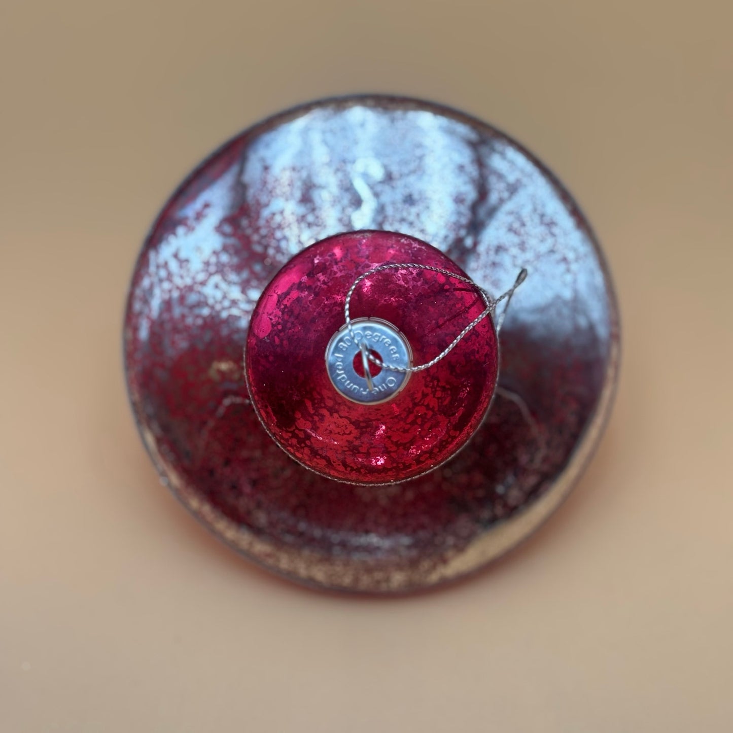Tinsel Town Hand-Blown Glass Finial Ornament with Box Red & Silver