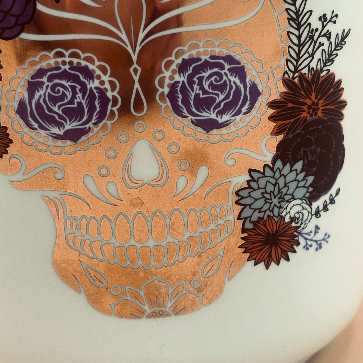 Floral Skull Porcelain Vase – Gold, Red, Purple & Black (7¼”)