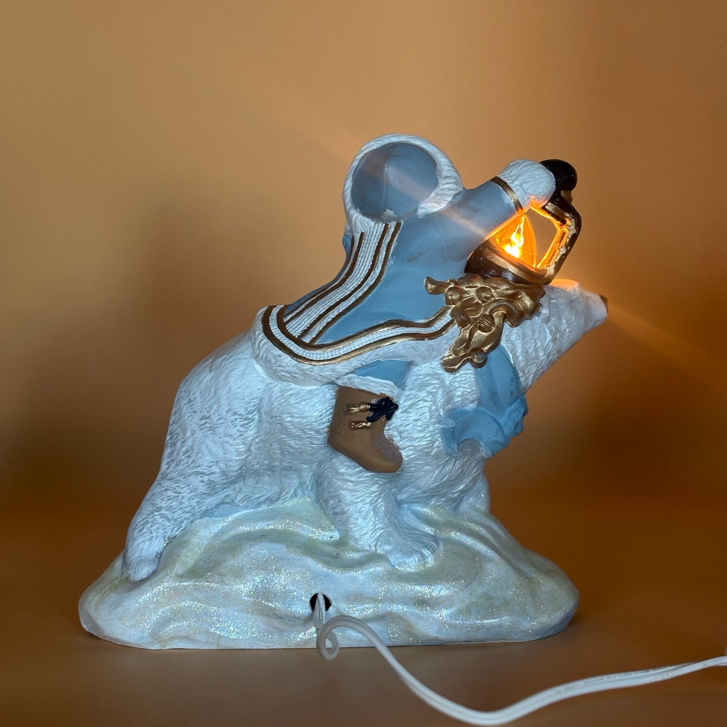 Vintage Santa Riding Polar Bear Lighted Figurine 10.5"