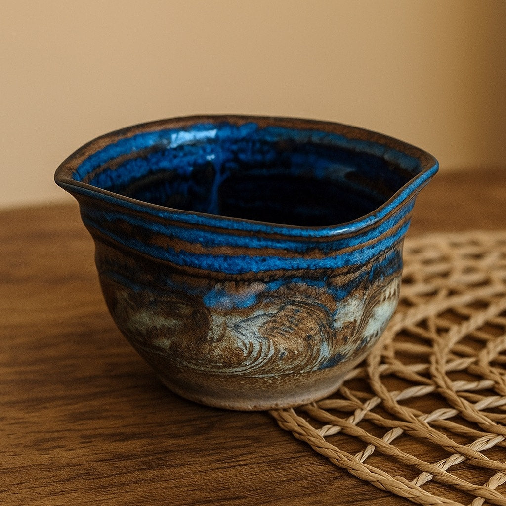 Signed Caruso Studio Pottery Bowl – Blue & Earth-Toned Glaze