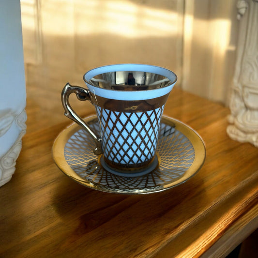 Vintage Gold Lattice Demitasse Cup & Saucer – Signed, Unknown Maker