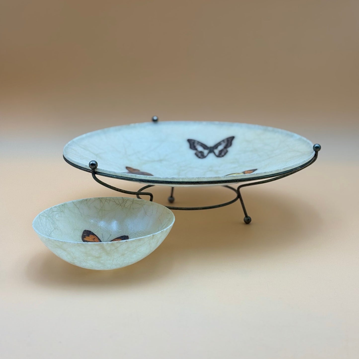 Vintage Fiberglass Butterfly Tray & Bowl Set