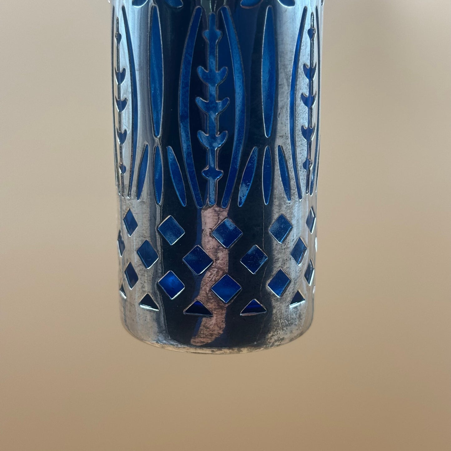 Sapphire Blue Glass Salt and Pepper Shakers with Silver Overlay