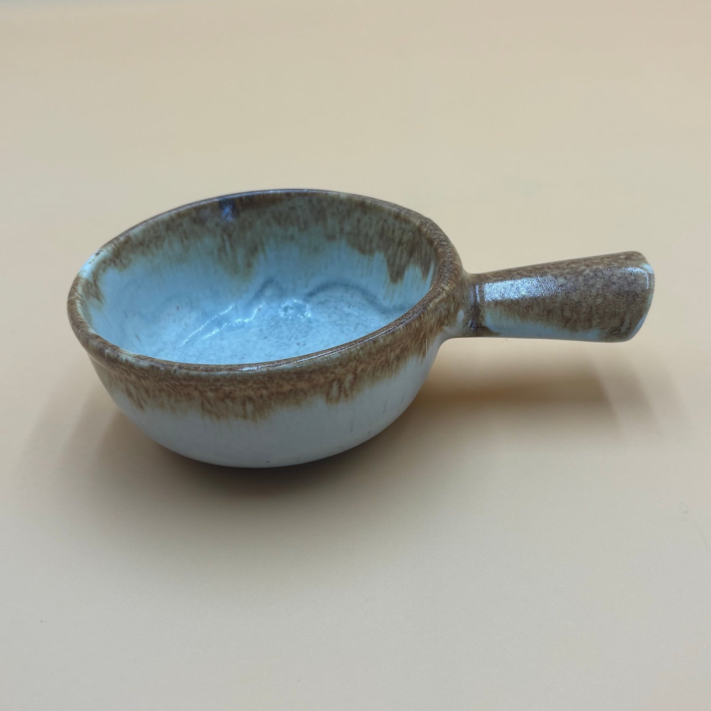 Vintage McCoy 7050 Handled Soup Bowl - Cream with Brown Drip Glaze