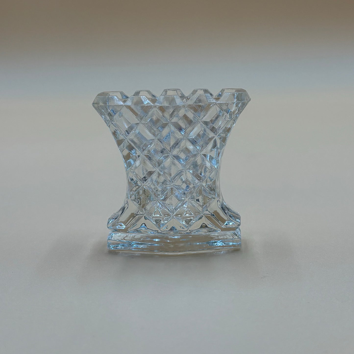 Vintage Diamond-Cut Glass Toothpick Holder – 2 3/8” Tall – Flared Top