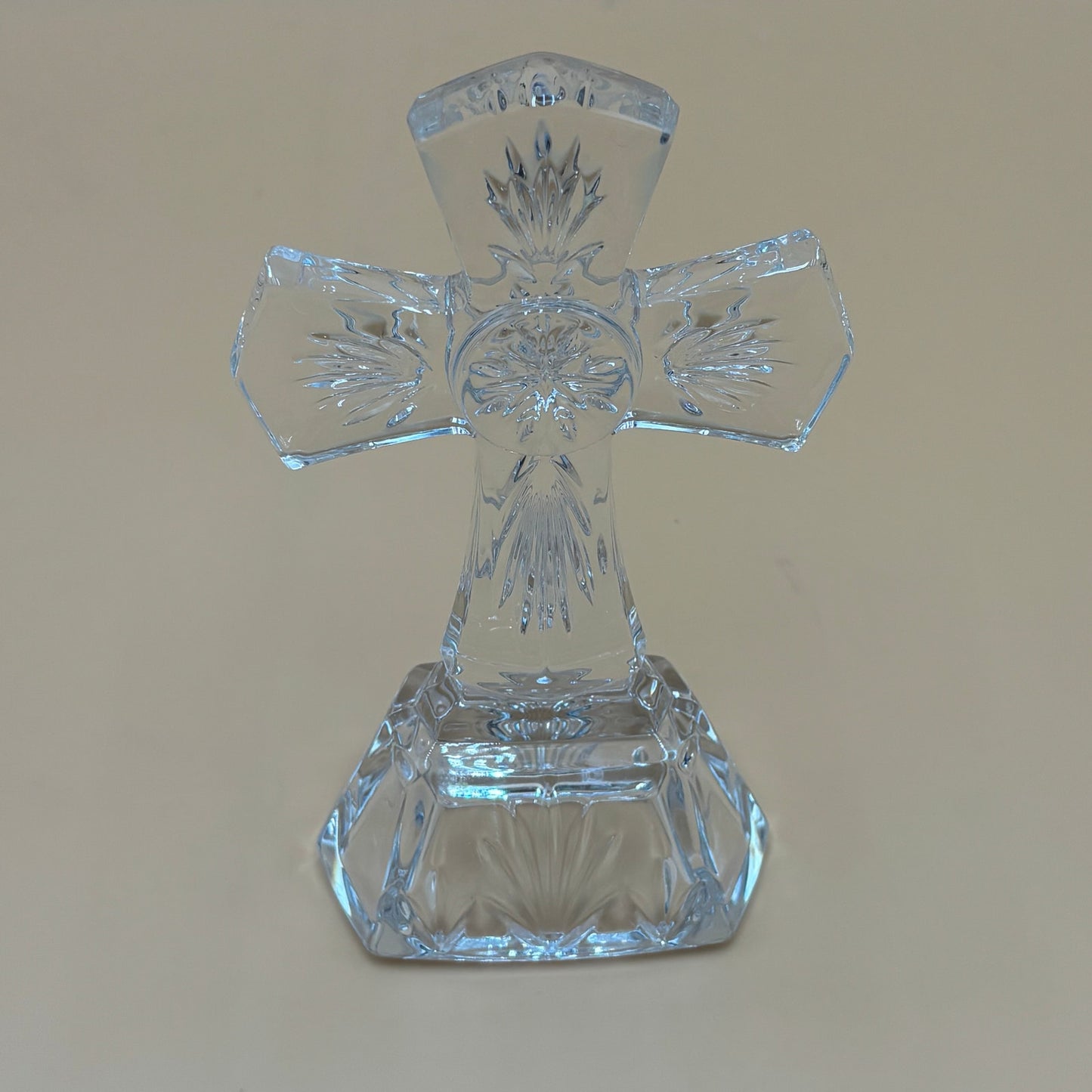Crystal Cross Figurine - 7" Religious Home Decor