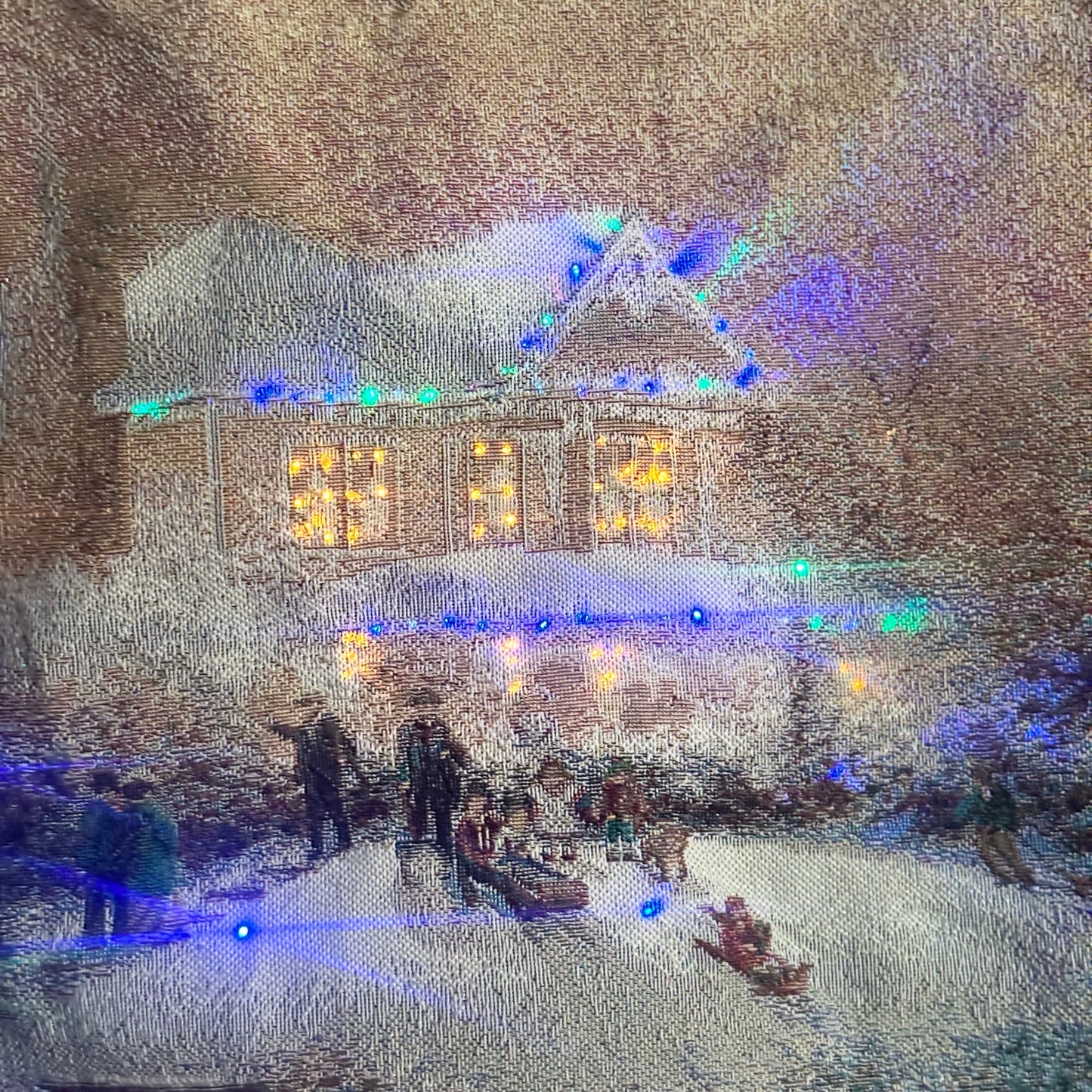 Thomas Kinkade Fiber Optic Wall Tapestry – Victorian Christmas Scene