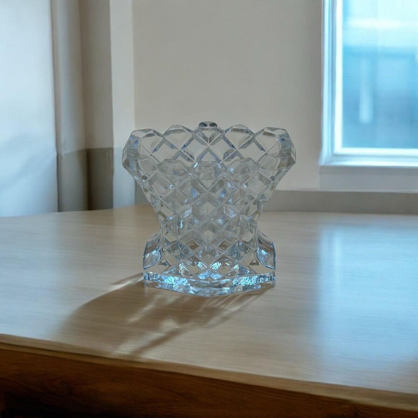 Vintage Diamond-Cut Glass Toothpick Holder – 2 3/8” Tall – Flared Top