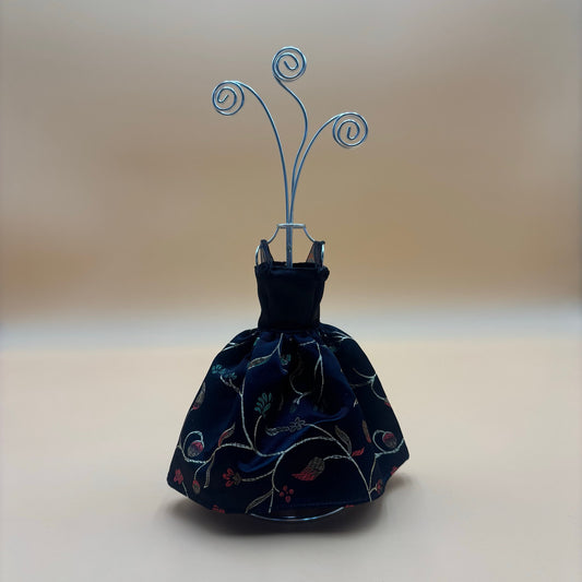 Mini Dress Form Photo/Card Holder - Black Floral Embroidery