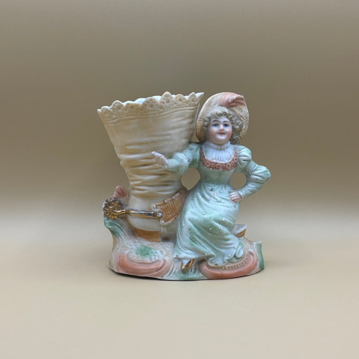 Vintage Victorian Boy & Girl Boot Planters - Porcelain Figurine Pair #3270