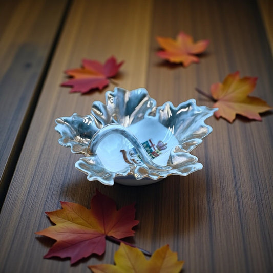 Vintage Dominion of Canada Ruffled Leaf Dish – Gray and Gold Accent Handle