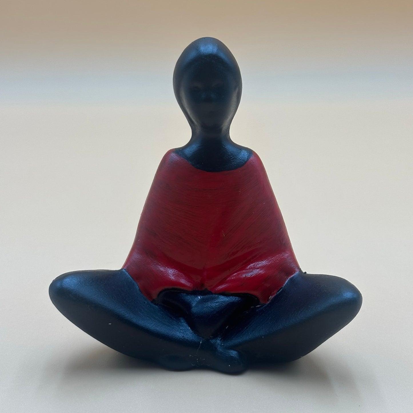 Modern Ceramic Figurine Native American Woman Lotus Pose - Black and Red