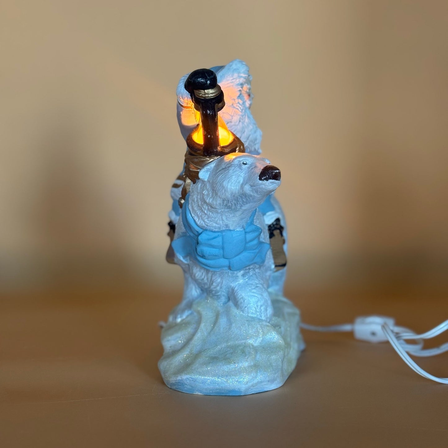 Vintage Santa Riding Polar Bear Lighted Figurine 10.5"