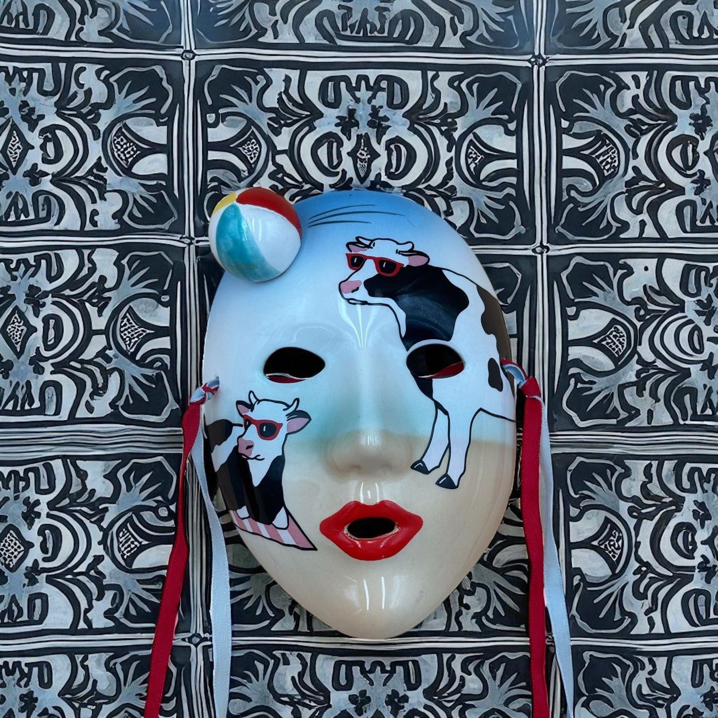 Vandor Pelzman Designs Hand Decorated Cow Mask – 1986 Japan