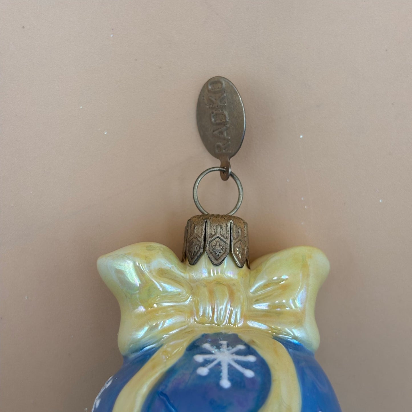 Radko Snowman and Bell Ornament – Handcrafted Glass – 7” x 3”